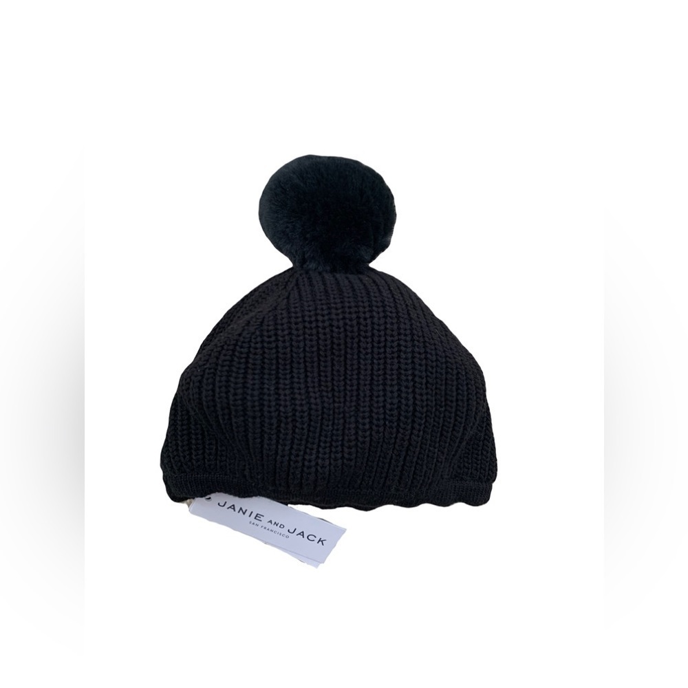 Janie and Jack NWT Size 12-24 Months Black Winter Pom Pom Hat